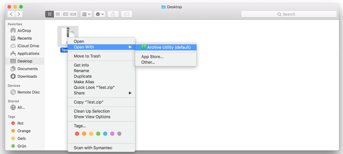 macOS Finder shortcut menu