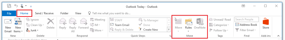 Outlook Menu: “Start” tab