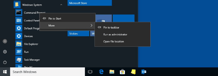 Windows 10: “Command Prompt” icon in the Start menu