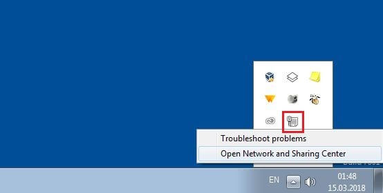 Windows 7: Network symbol in the system tray