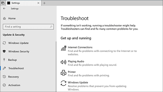 “Windows Update” Troubleshooter in Windows 10