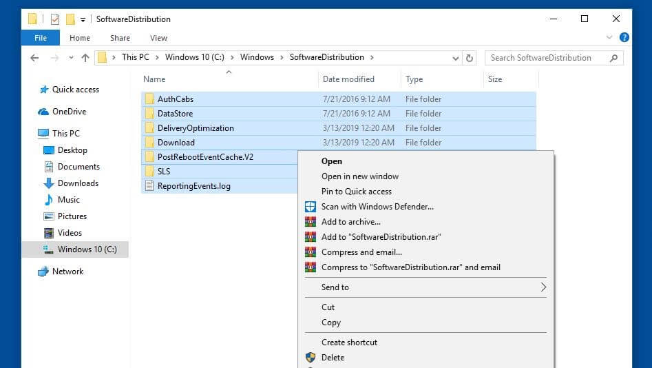 Windows 10: “SoftwareDistribution” directory