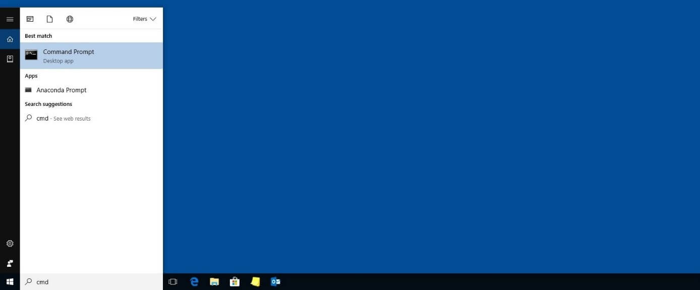 Windows 10: Search result for “cmd”