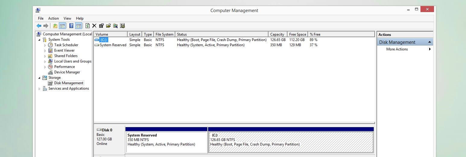 “Computer Management” menu in Windows 10