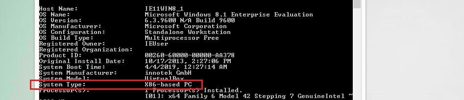 Windows Command Prompt: Result of the “systeminfo” command