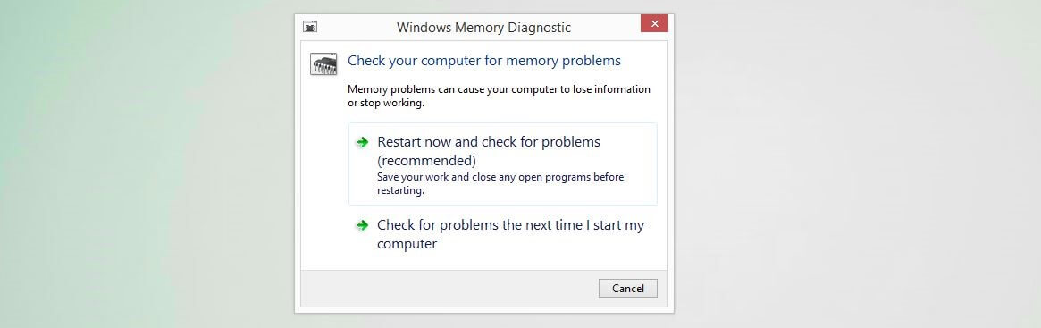 Windows Memory Diagnostic: Start dialog