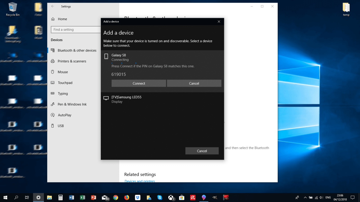 Adding a Bluetooth device in Windows 10