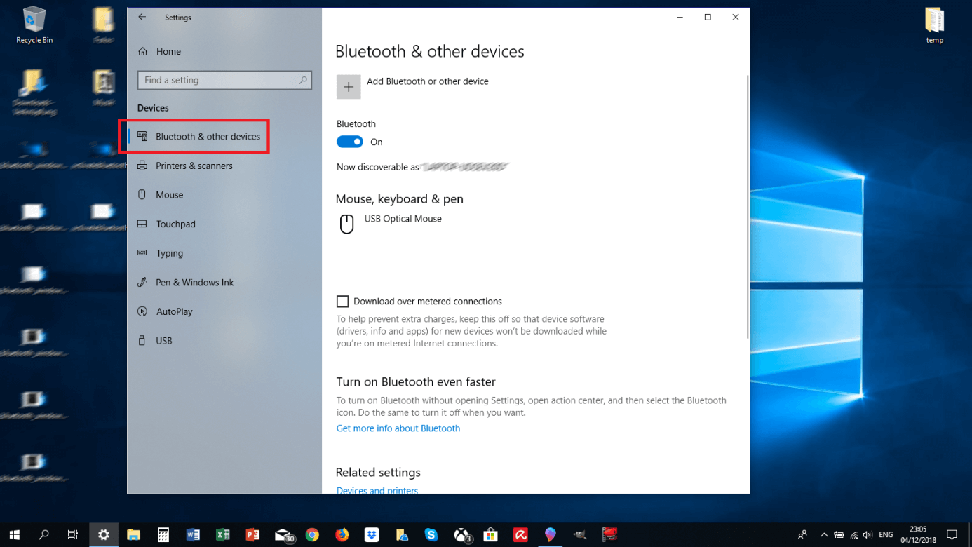 Bluetooth & other devices in Windows 10 settings