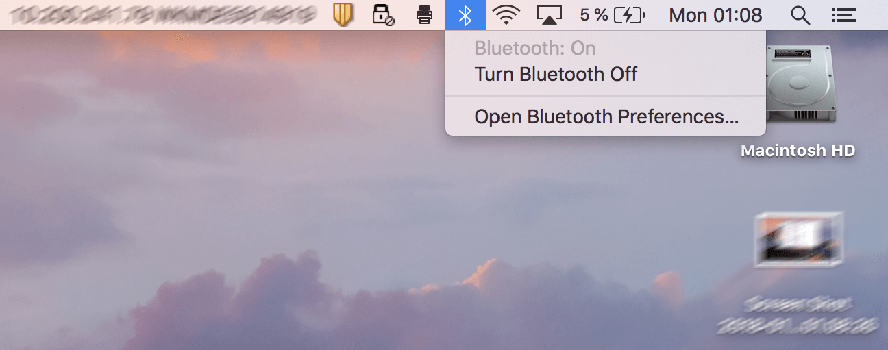 Bluetooth icon in the menu bar in macOS