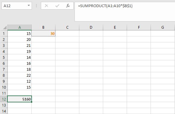 Multiplication by a fixed value in SUMPRODUCT