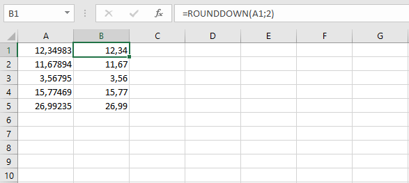 Example of using cell references for the ROUNDDOWN function in Excel