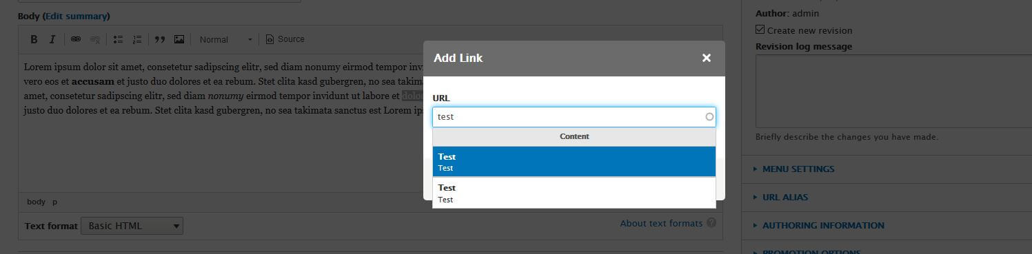 Drupal: Add link with Linkit module installed