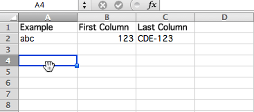 Excel: Column “A” selected
