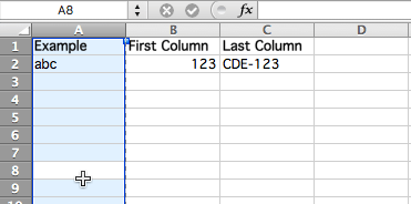 Excel column selected using a shortcut