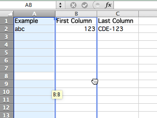 Excel: The new column location is displayed
