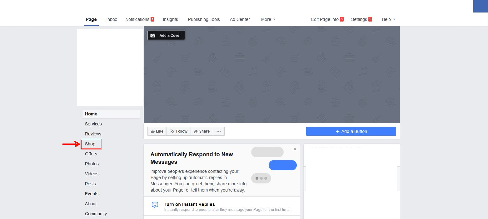 Facebook company profile: Shop button