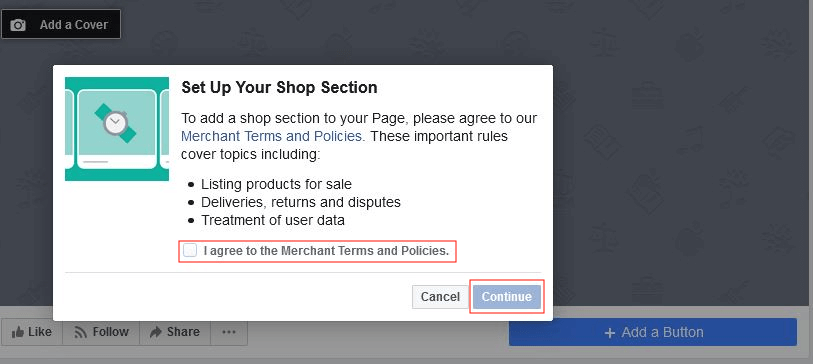 Facebook shop setup: Terms of use