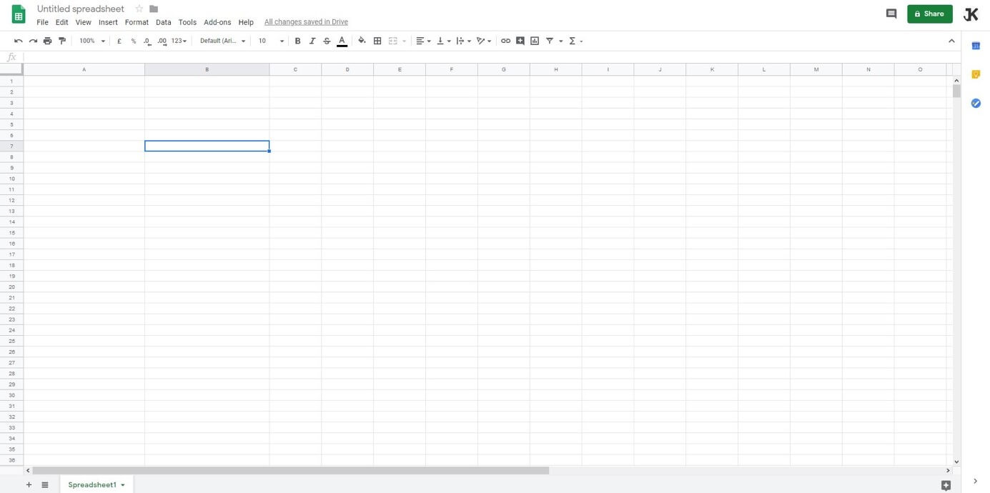 Google Sheets: empty spreadsheet 