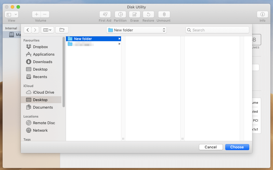 Select Folder in Hard Disk Utility