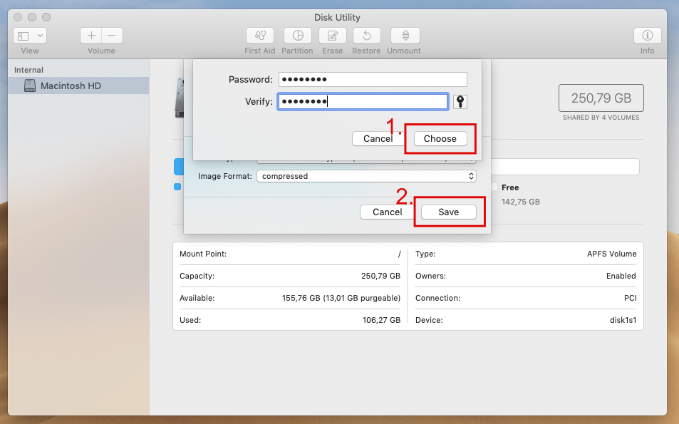 Confirm entries in the hard disk utility