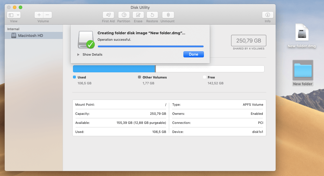 Completed encryption in the hard disk utility