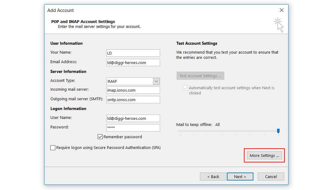 POP and IMAP account settings in Outlook 2016