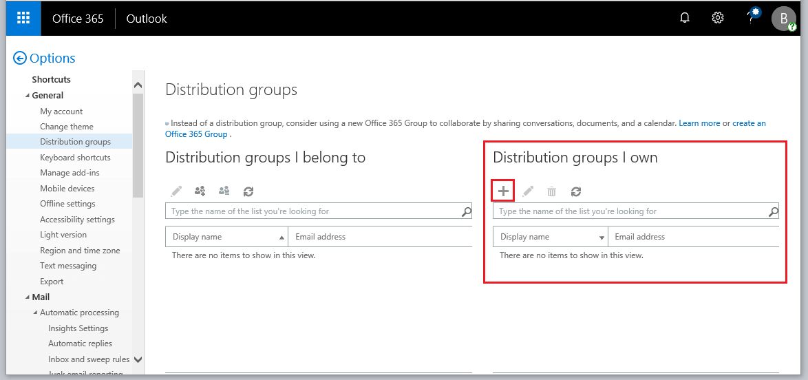 manage o365 groups in outlook