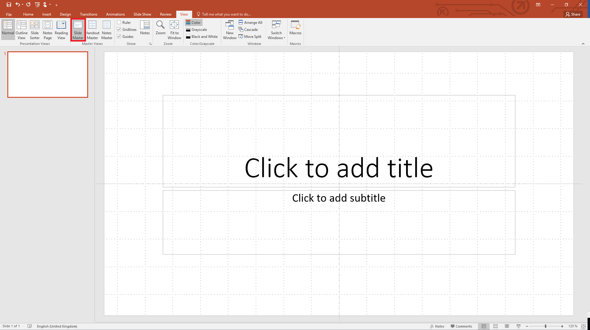 Opening Slide Master view in PowerPoint 2019