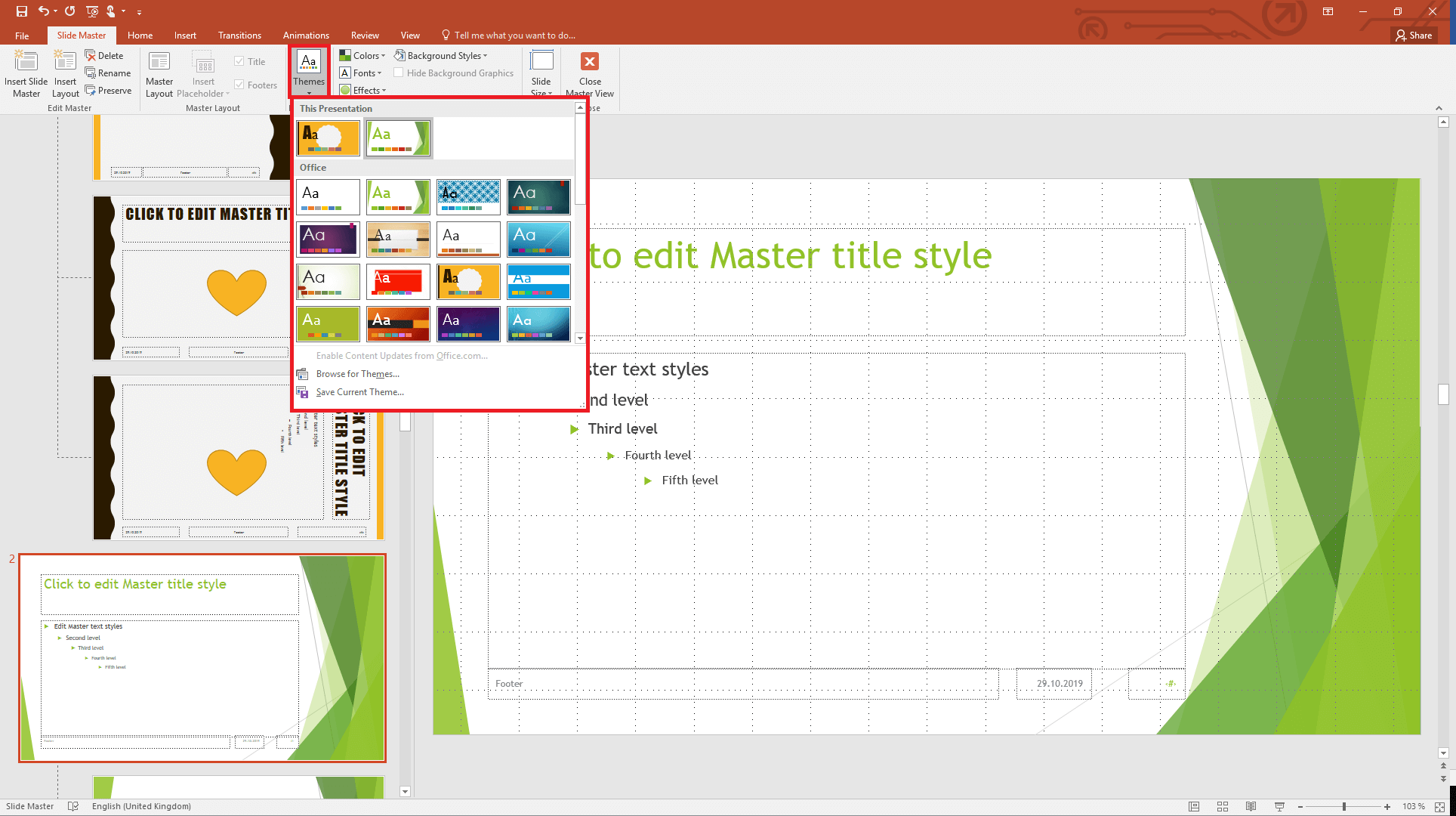 Working with multiple slide masters in PowerPoint 2019