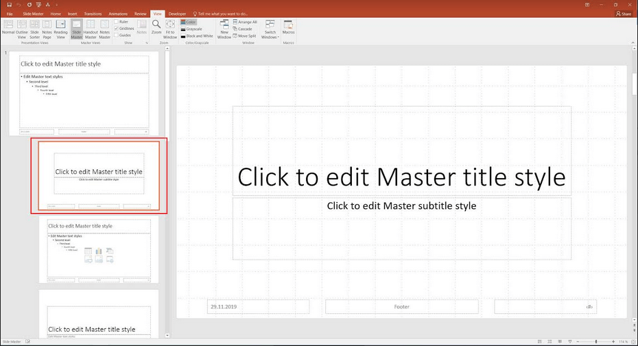 Slide layouts that can be individually edited in PowerPoint 2019