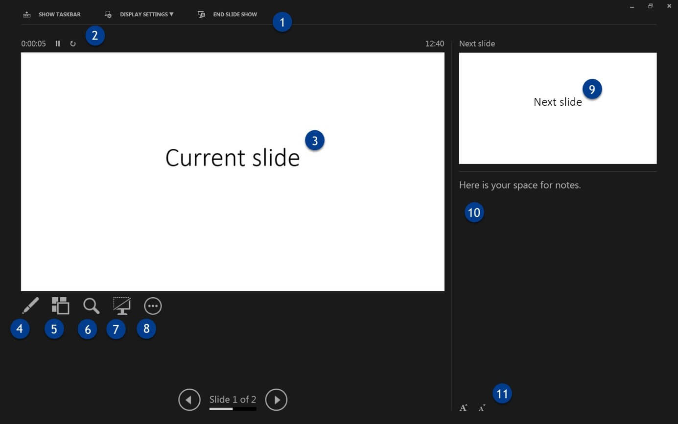 powerpoint show notes in presentation mode