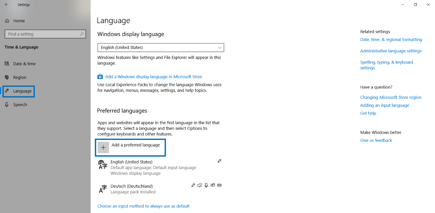 windows 10 set keyboard language default