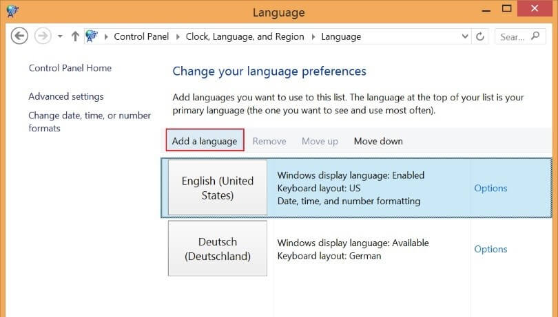 Click on “Add a language” in the “Change your language preferences” dialog window