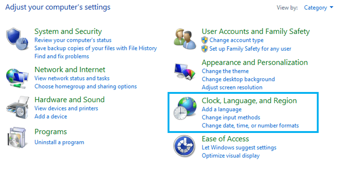 “Clock, Language, and Region” in the Windows 8 Control Panel
