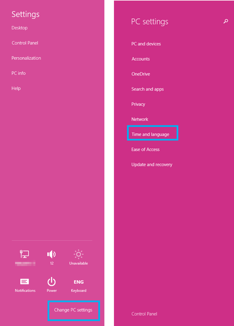Change PC settings in Windows 8