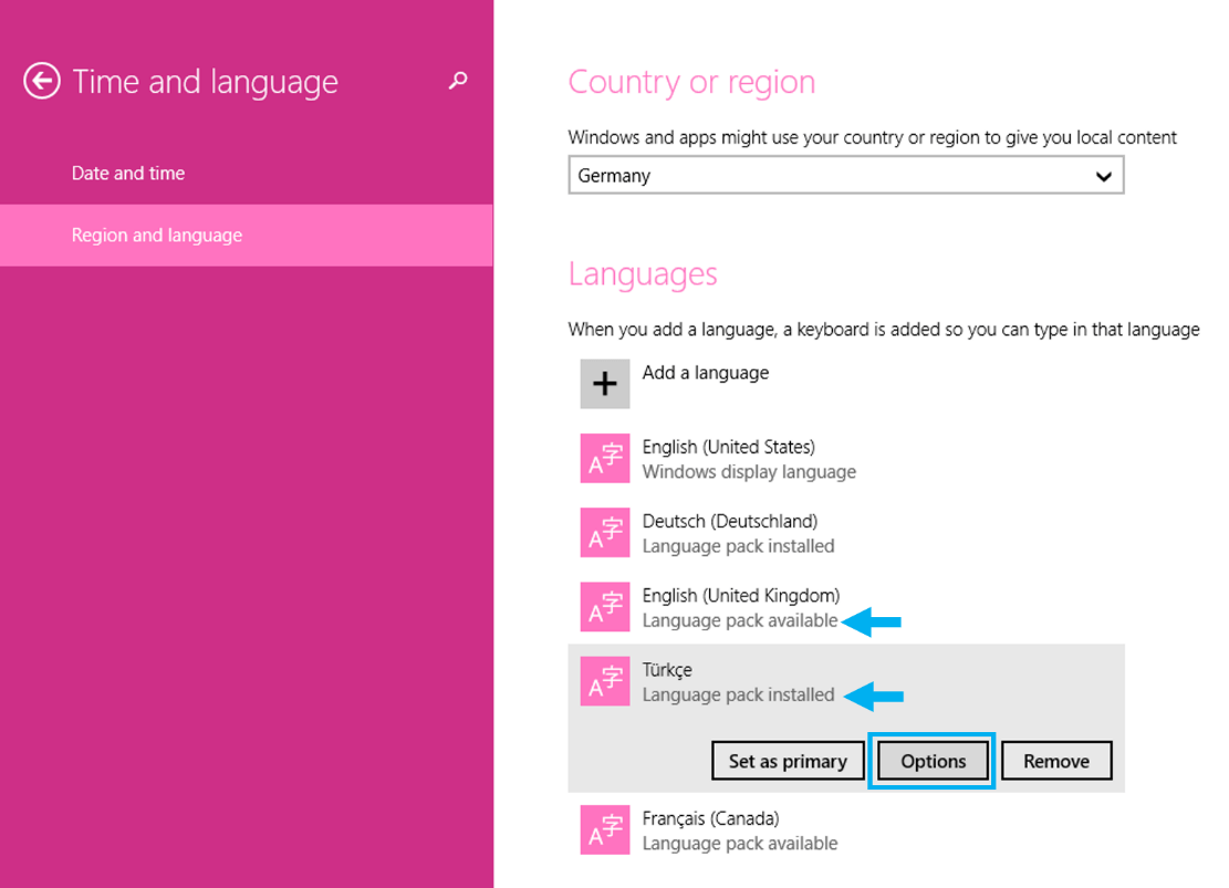 Adding language packs in Windows 8