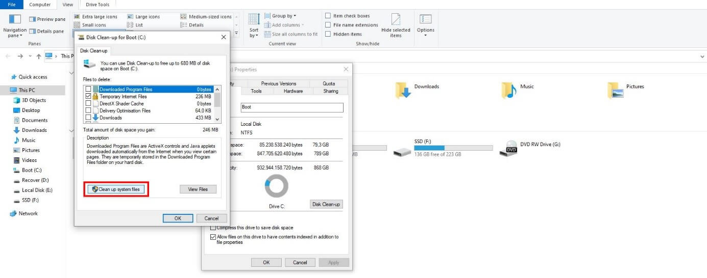 Windows Disk Cleanup: selecting files to be deleted