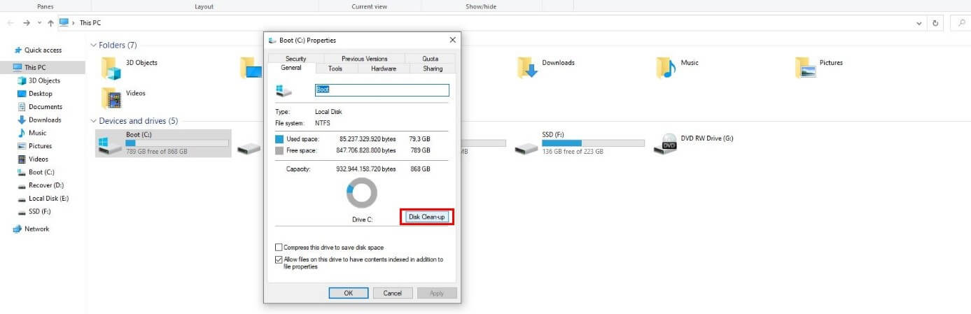 Windows 10 : 드라이브 속성