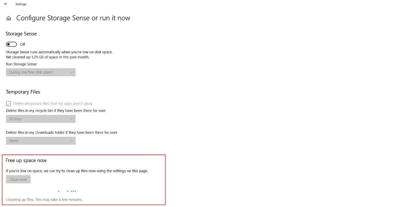 Windows 10 Storage Sense의 