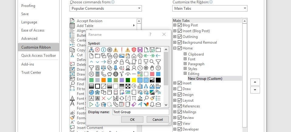 Word 2016: Customizing the ribbon for the “Start” tab