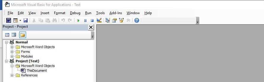 Project Explorer in the Visual Basic Editor