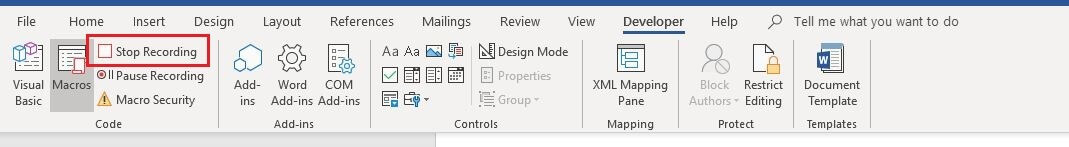 The “Developer” tab in Word 2016