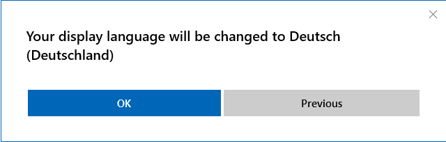 Menu for confirming the new display language in Word
