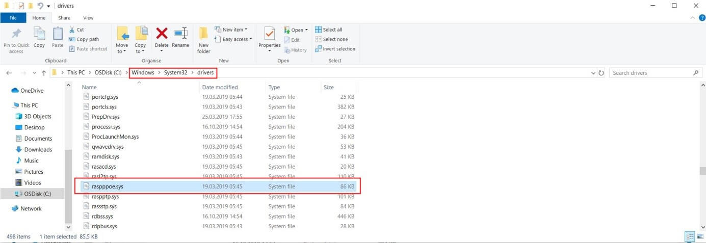 Windows 10 Explorer: Directory for the file raspppoe.sys Windows 10 Explorer: Directory for the file raspppoe.sys