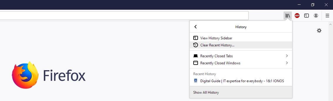 History menu on the desktop version of Firefox