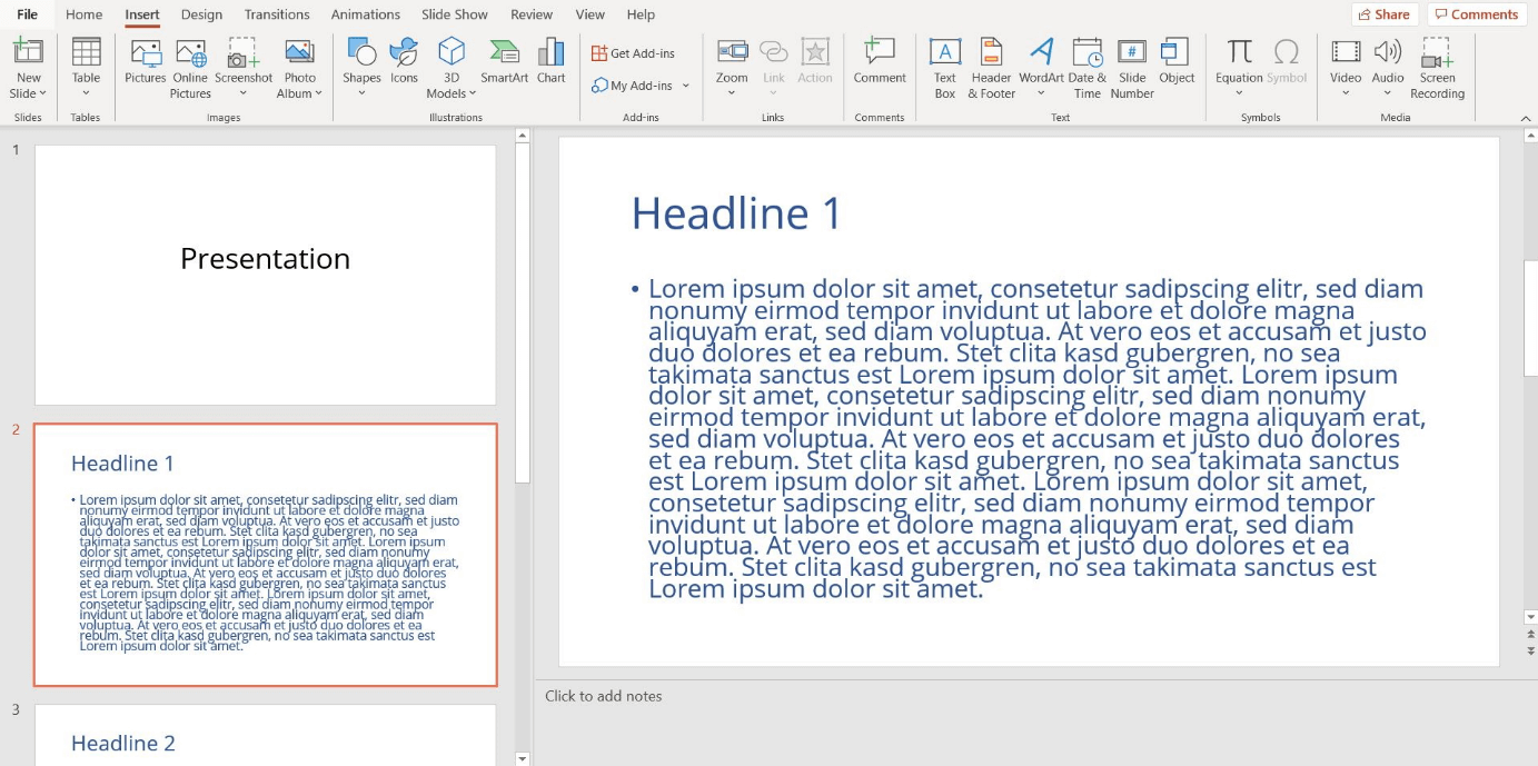 Insert Word document into PowerPoint: format text