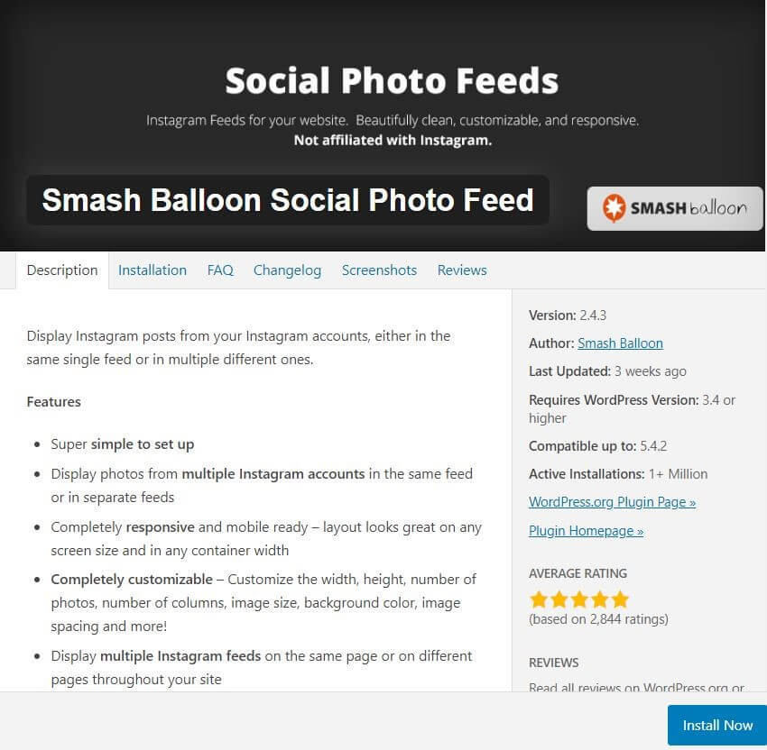 Instagram plug-in: Smash Balloon Social Photo Feed