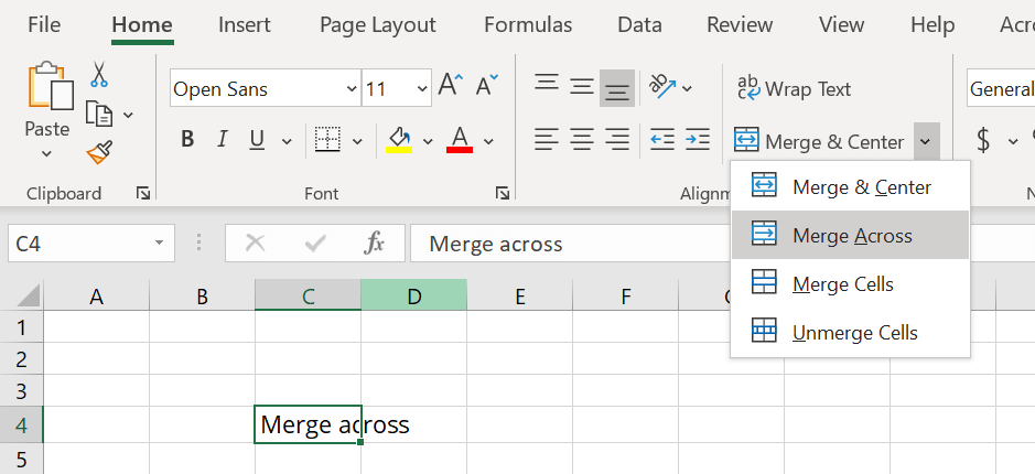 merging cells in excel definition