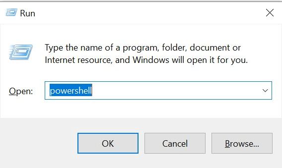 PowerShell command prompt in the dialog box