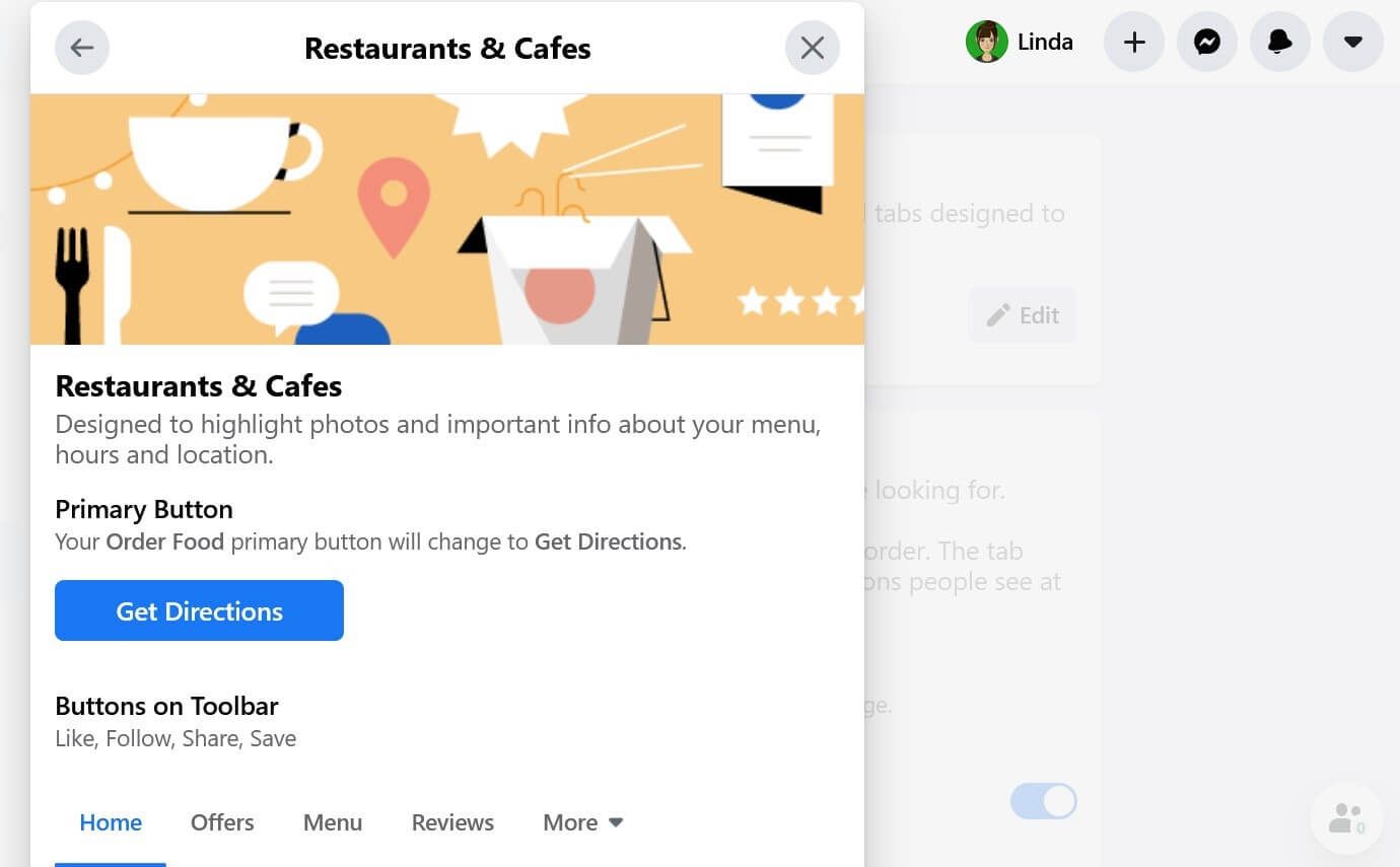 Professional template for restaurants and cafes on Facebook